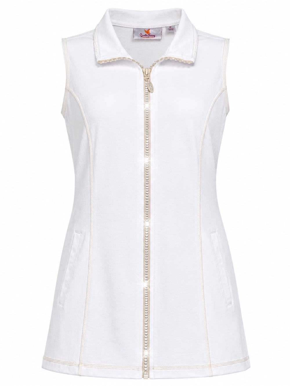 Quacker Factory White Zip-Front Sleeveless Swim Tunic